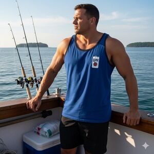 Miller Lite Beer Tank Shirt‎ Men Unisex Large Blue Party Vacation Beach Alcohol